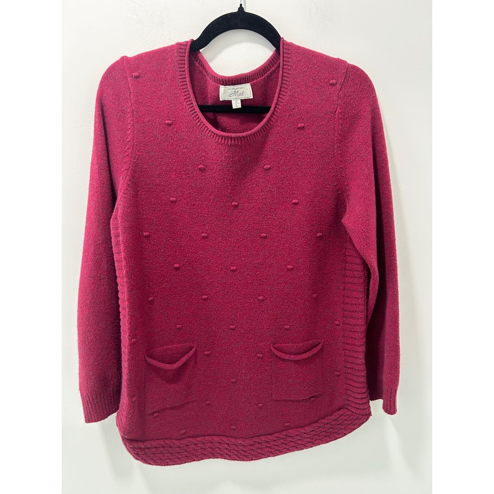 Les Collections Mat Pink Bobble Knit Crewneck Sweater Pockets Large